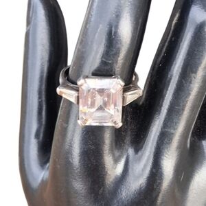 Diamonique Sterling Silver Emerald Cut & Baguette Ring- Size 8